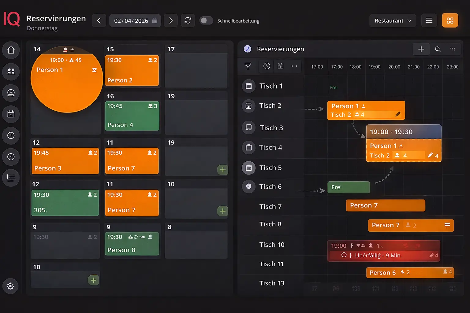 Interaktiver Tischplan mit Timeline-Ansicht für Restaurant-Auslastung